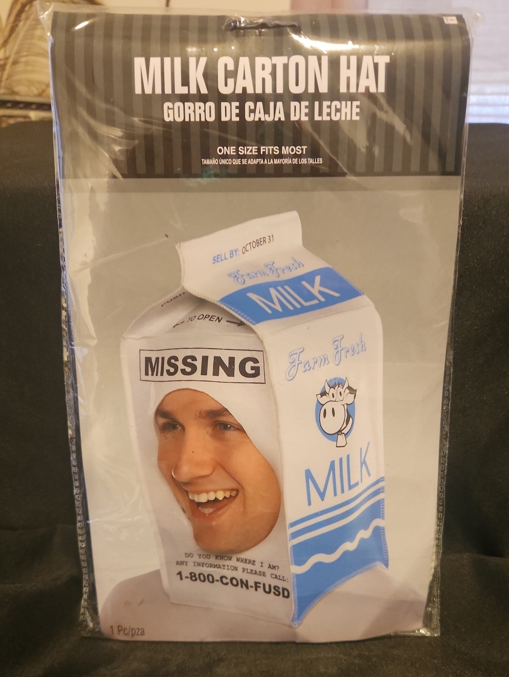 Milk Carton Hat - White and Blue Novelty Headwear